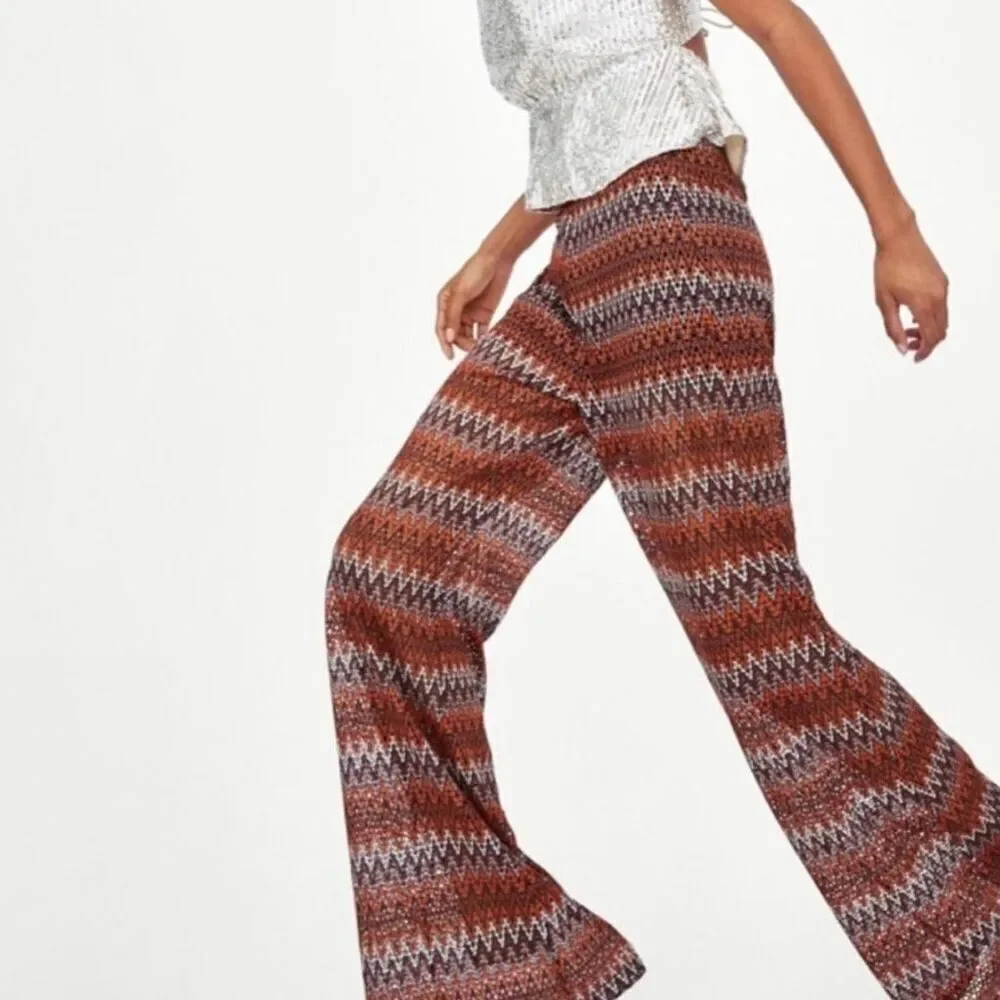 ZARA Trafaluc Zig Zag Chevron Open Knit Wide Leg Pants - Small